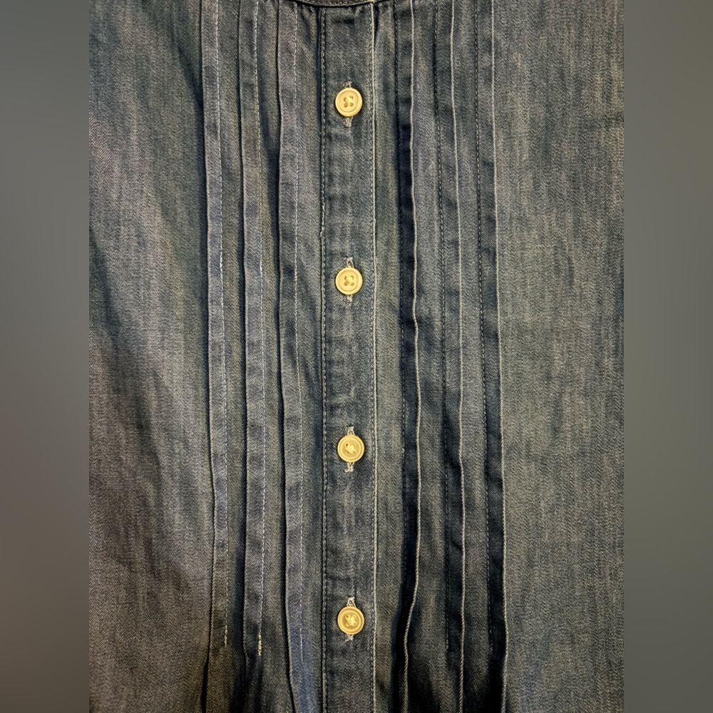 LOFT Blue Chambray Pintuck Button-Up Blouse - Picture 3 of 4